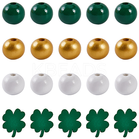 140Pcs 4 Styles Saint Patrick's Day Themed Printed Natural Wooden Beads Sets WOOD-SP0001-29-1