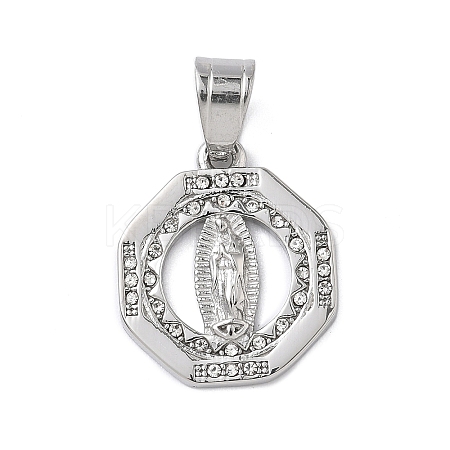 316 Surgical Stainless Steel Rhinestone Pendants STAS-P412-10P-1