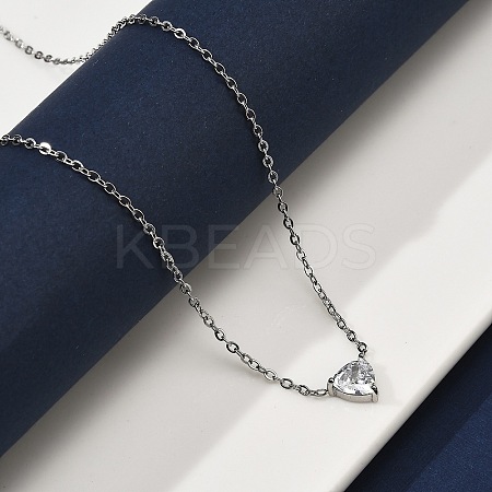 304 Stainless Steel Crystal Cubic Zirconia Triangle Pendant Necklaces for Women NJEW-Z064-02P-1