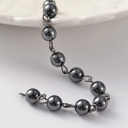 Gunmetal Tone Brass Handmade Non-Magnetic Hematite Beaded Chains AJEW-JB00193-1