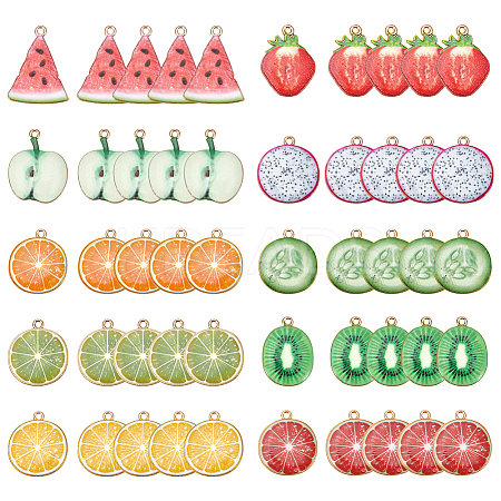 40Pcs 10 Styles Light Gold Alloy Enamel Pendants ENAM-ME0001-34-1
