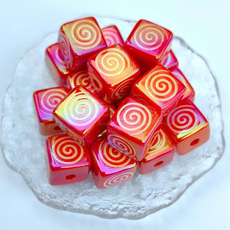 Christmas Theme UV Plating Acrylic Cube Beads OACR-ZX006-32B-1
