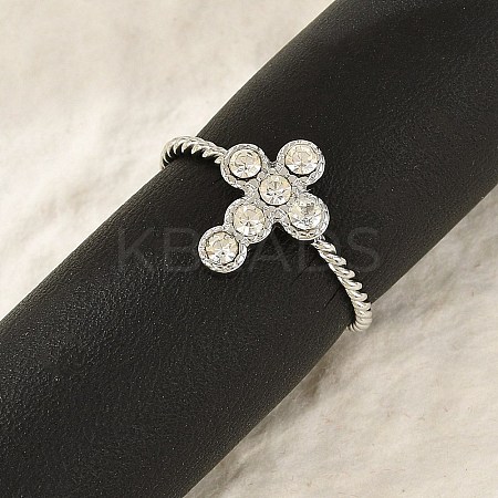 304 Stainless Steel Crystal Rhinestone Cuff Rings for Women RJEW-G338-03P-1