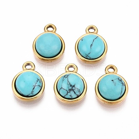 Synthetic Turquoise Half Round Charms STAS-N109-213B-G-1