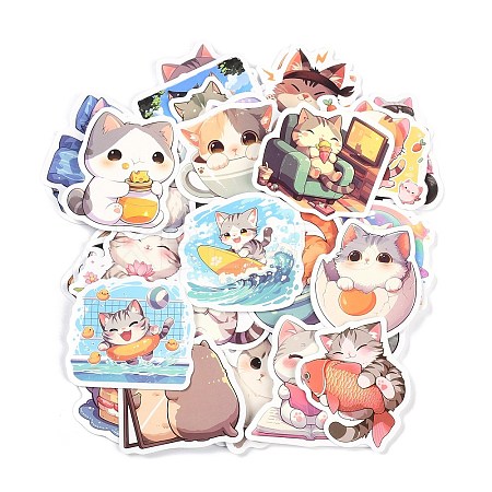50Pcs Cartoon Cat Paper Self-Adhesive Picture Stickers STIC-C010-15-1