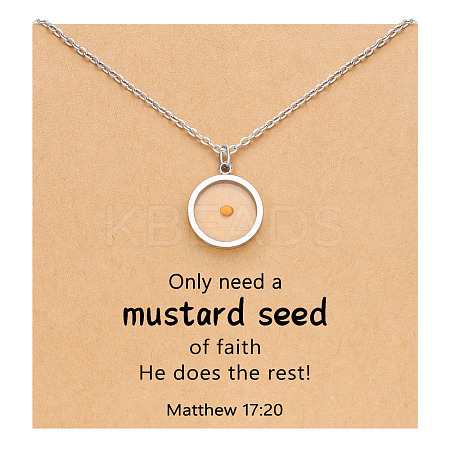 Flat Round 201 Stainless Steel Mustard Seed Pendant Necklaces for Women WG511AE-10-1