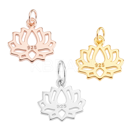3Pcs 3 Colors 925 Sterling Silver Hollow Lotus Flower Charms STER-GA0001-27-1
