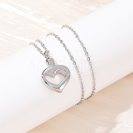 304 Stainless Steel Heart Pendant Pet Urn Ashes Necklaces LS-NJEW-S455-03P-1