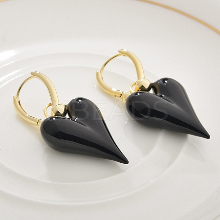 Brass Enamel Hoop Earrings for Women EJEW-U055-26G-01-1