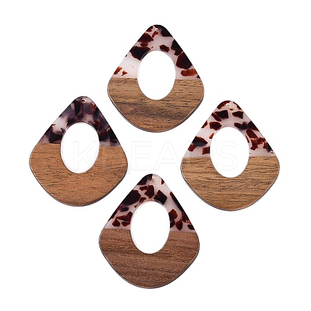 Transparent Resin and Walnut Wood Pendants RESI-T057-07B-1