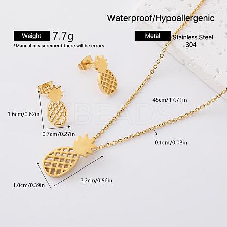 304 Stainless Steel Stud Earrings & Pendant Necklaces Sets for Women RK2139-4-1