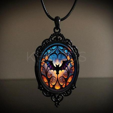 Oval Gothic Alloy Glass Halloween Pendant Necklaces for Women FS-WG73C21-04-1