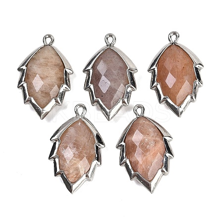 Natural Sunstone Faceted Leaf Pendants G-I375-04P-07-1
