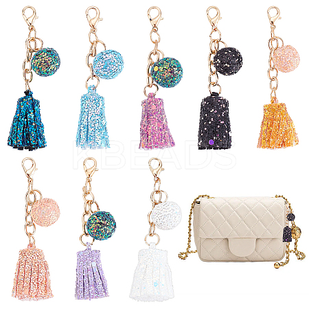 8Pcs 8 Colors Laser Style Sequins Cloth Ball Tassel Pendant Decoration KEYC-WR0001-23-1