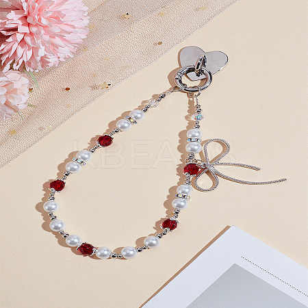 Bowknot Alloy & Plastic Pearl & Acrylic Mobile Straps AJEW-LP0004-91-1