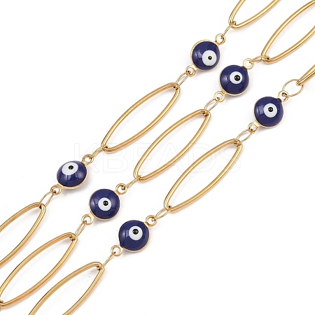 304 Stainless Steel Enamel Evil Eye & Horse Eye Link Chains CHS-K021-11G-03-1