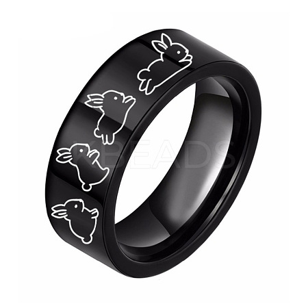 Rabbit Pattern 201 Stainless Steel Finger Rings for Couple FS-WG795E8-10-1