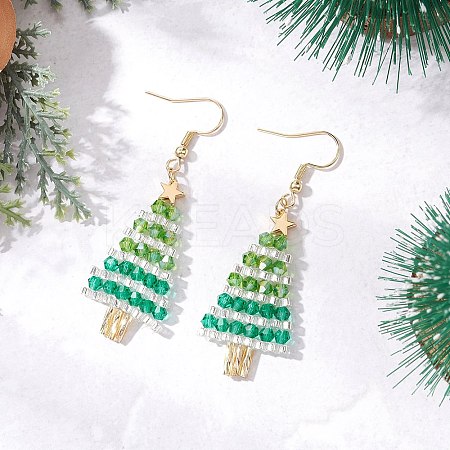 304 Stainless Steel Glass Christmas Tree Dangle Earrings EJEW-MZ00521-1