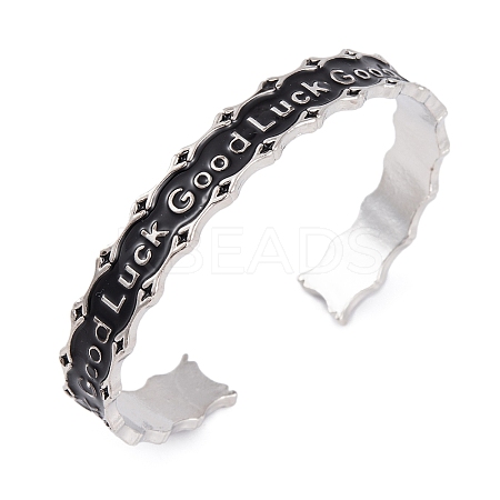 Good Luck Zinc Alloy Black Enamel Open Cuff Bangles for Women LS-BJEW-L688-02P-1