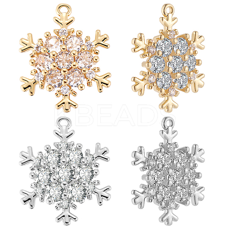 10Pcs 2 Colors Brass Micro Pave Clear Cubic Zirconia Pendants ZIRC-BBC0002-75-1