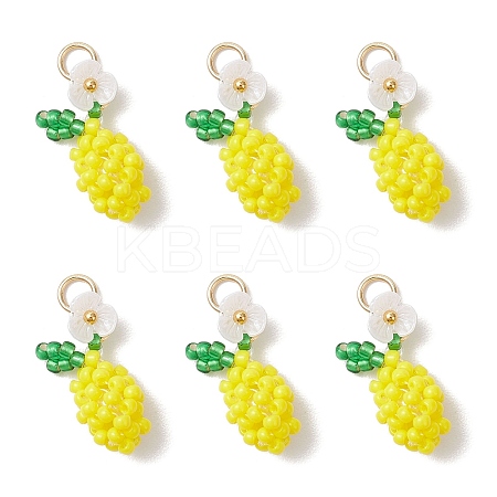 Glass Seed Beaded Lemon with Flower Pendants PALLOY-MZ00854-1