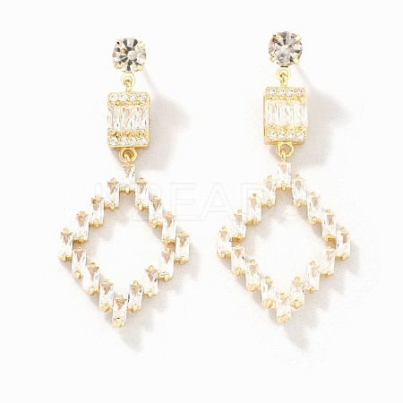 Fashionable Brass Pave Clear Cubic Zirconia Rhombus Stud Earrings TN3941-2-1