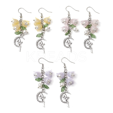 3 Pairs 3 Colors Shell Pearl Beads & Imitation Jelly Acrylic Dangle Earrings EJEW-TA00573-1