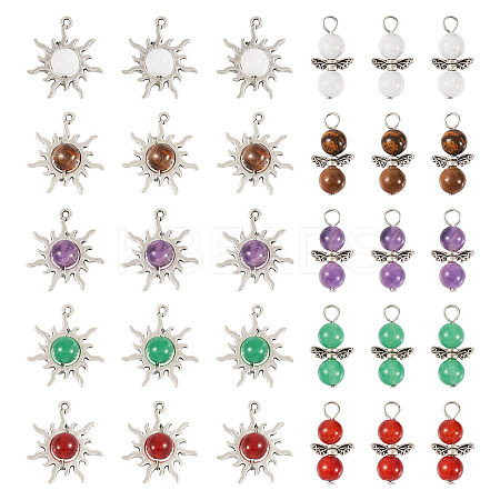 40Pcs 10 Styles Natural Gemstone Pendants G-TA0001-88-1