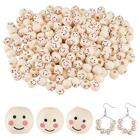 Printed Natural Wood European Beads WOOD-PH0002-79A-1