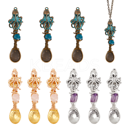 9Pcs Tibetan Style Alloy &  Gemstone Bead Big Pendants PALLOY-GA00010-1