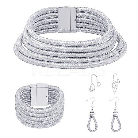Plastic Teardrop Dangle Earrings & Multi Layer Necklace & Multi-strand Bracelet & 2Pcs Stainless Steel Clip on Nose Rings SJEW-FI0001-32C-1