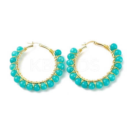 Natural Jade Beaded Hoop Earrings for Women EJEW-C003-03E-RS-1