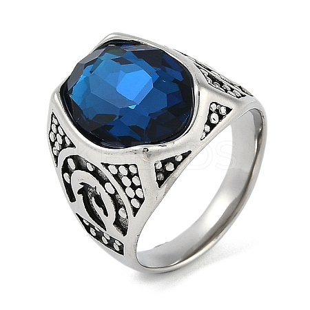 Oval 304 Stainless Steel Glass Finger Rings RJEW-D083-14AS-01-1