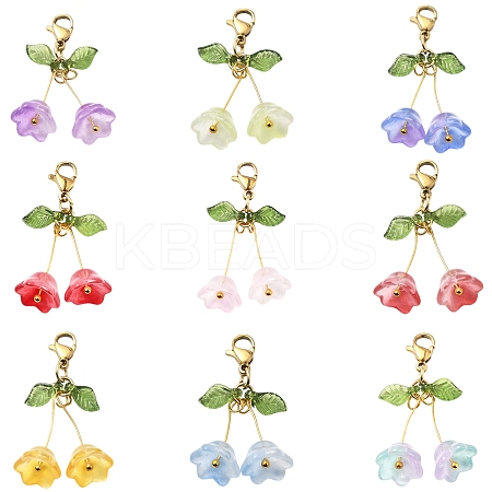 18Pcs 9 Colors Campanula Glass Pendant Decoration HJEW-FS00037-1