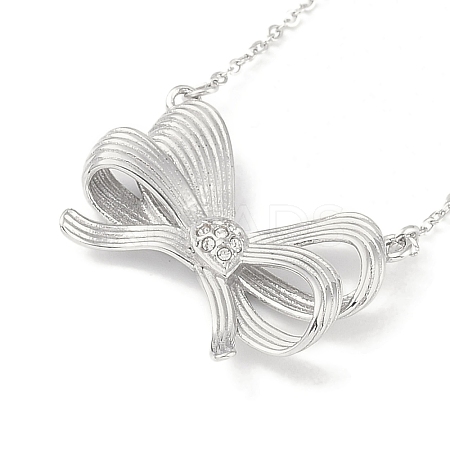 304 Stainless Steel Crystal Rhinestone Cable Chain Bowknot Pendant Necklaces for Women NJEW-C055-08P-1