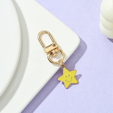 Star with Smiling Face Alloy Enamel Pendant Decorations HJEW-YW00010-01-1