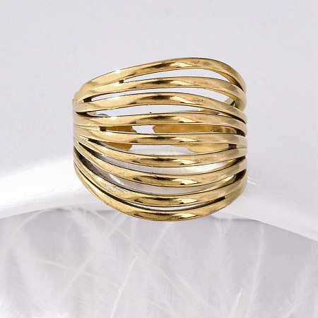 304 Stainless Steel Open Cuff Rings for Women RJEW-F174-04G-1
