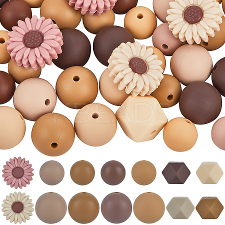 100Pcs 14 Styles Daisy Food Grade Eco-Friendly Focal Silicone Beads SIL-SC0002-16-1