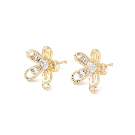 Brass Micro Pave Cubic Zirconia Stud Earring Findings KK-E107-17G-1