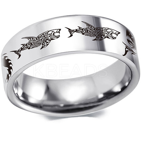 Shark Pattern 201 Stainless Steel Finger Rings FS-WG835B4-10-1