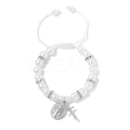 Adjustable Plastic Imitation Pearl Cubic Zirconia Braided Bead Bracelets PW-WGD1F75-01-1