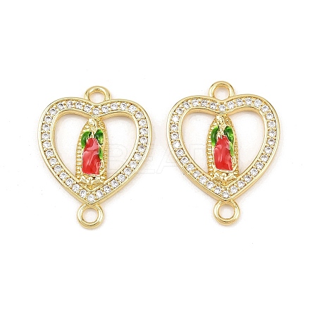Brass Micro Pave Clear Cubic Zirconia Virgin Mary Connector Charms KK-L251-20G-01-1