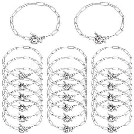 20Pcs 304 Stainless Steel Textured Paperclip Chain Bracelets BJEW-SP0001-02-1