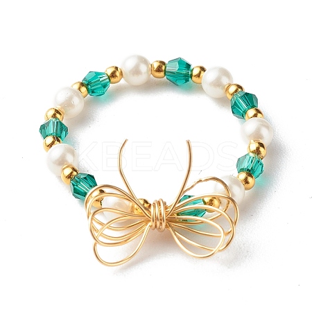 Imitate Austrian Crystal Bicone Glass Beaded Finger Rings RJEW-TA00003-02-1