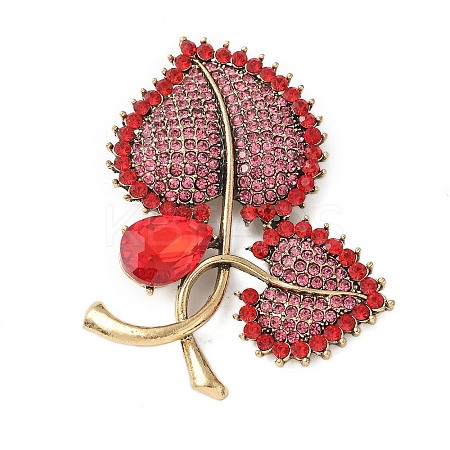 Heart-shape Leaf Zinc Alloy Rhinestones Brooches JEWB-R055-04AG-01-1