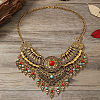 Ethnic Style Zinc Alloy Pave Synthetic Turquoise Teardrop Statement Chunky Bib Necklaces for Women FS-WG23959-02-2