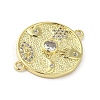 Rack Plating Brass Pave Clear Cubic Zirconia Flat Round Connector Charms KK-C052-43G-2