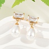Teardrop with Rectangle 304 Stainless Steel Clear Cubic Zirconia Dangle Stud Earrings EJEW-F366-01G-01-1