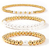 3Pcs 3 Styles Brass & Plastic Imitation Pearl Round Beads Stretch Bracelets for Women TJ3268-1-5