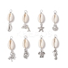 8Pcs 8 Styles Natural Cowrie Shell & Alloy Sea Animals Pendants PALLOY-JF03750-1